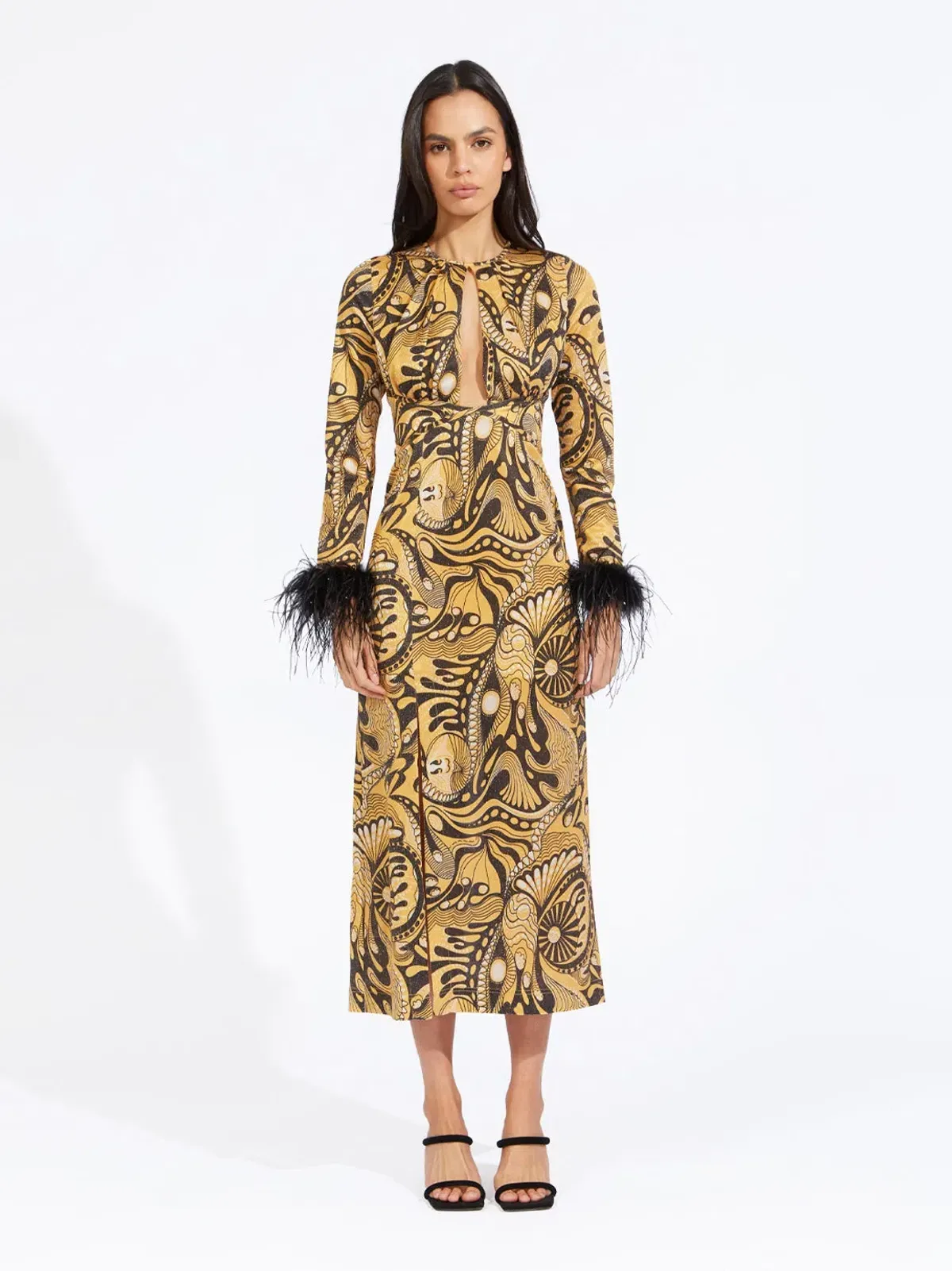 Alice McCall Gold Dust Feather Midi Dress Gold AU 8 - Image 2