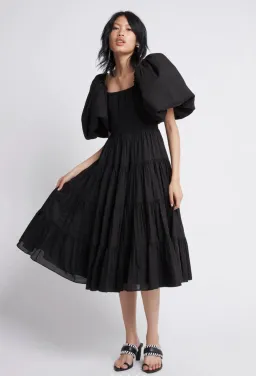 Aje Cherished Casa Puff Sleeve Midi Dress Black Tiered Size AU 8 for rent on The Volte - image 2