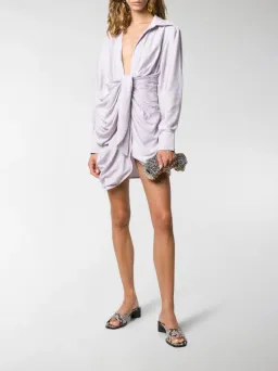 Jacquemus La Robe Bahia Knotted Shirt Dress Mini Lilac Size AU 8 for rent on The Volte - image 1