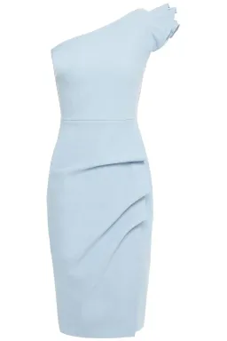 Chiara Boni La Petite Robe Civia One-shoulder Wrap-effect Ruffled Scuba Dress Light Blue Size AU 10 for rent on The Volte - image 3
