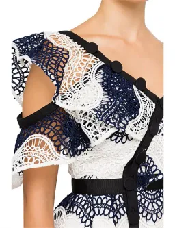Self Portrait Wave Lace Frill Minidress Dress White/Navy Size10 for rent on The Volte - image 3