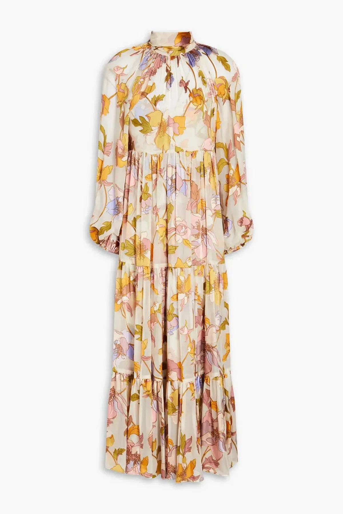 Zimmermann Tempo Gathered Floral Print Fil Coupé Chiffon Midi Dress Size 0/Au 8 - Image 3