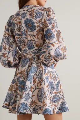 Zimmermann Vitali Floral-print Linen Wrap Dress Cornflower Floral Size 1/Au 10 for rent on The Volte - image 2