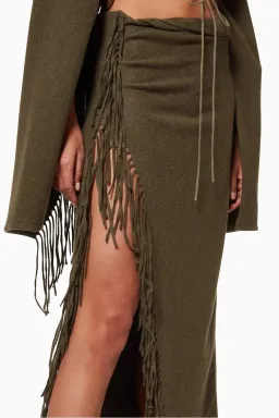 Christopher Esber Tassel Sleeve Scarf Crop Top and Sarong Skirt Set Green Size 8 for rent on The Volte - image 3
