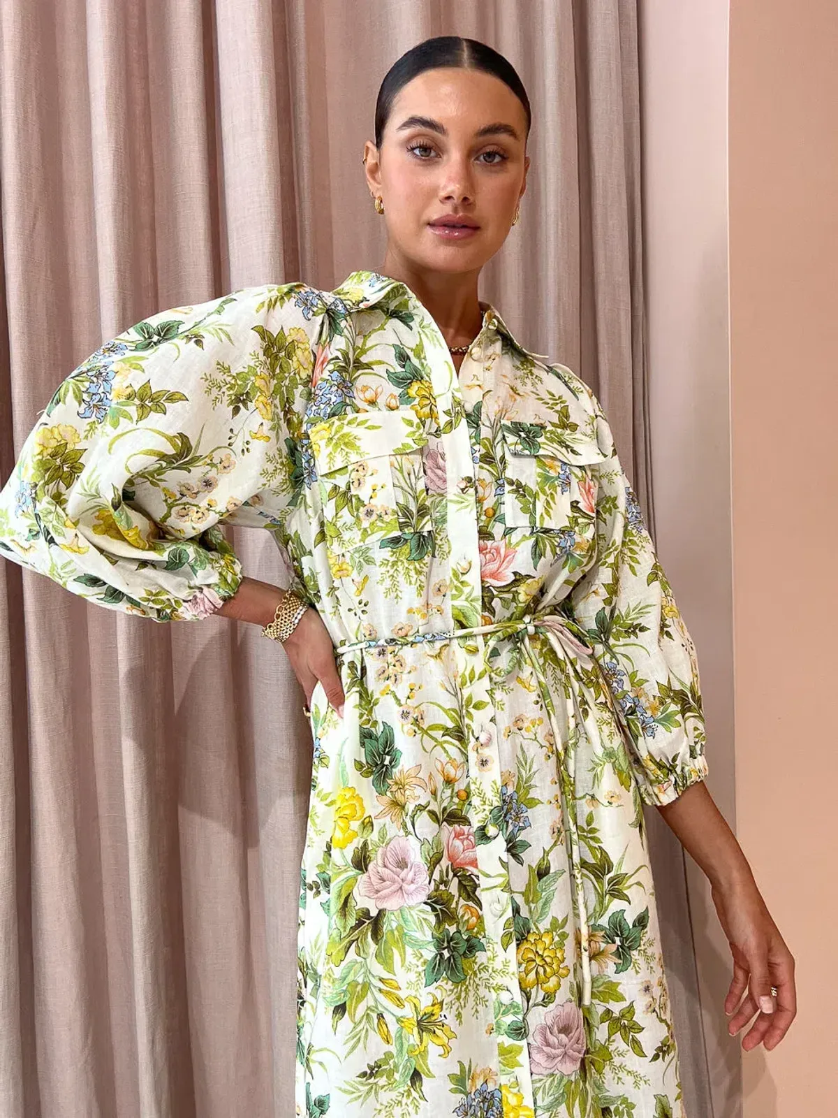 Alemais Eden Midi Shirt Dress Belted Floral Print Linen Size AU 10 - Image 5