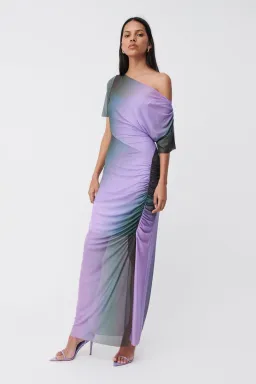 Suboo Print Olafur Draped Cowl Neck Dress Purple Size XS / AU 6 for rent on The Volte - image 2