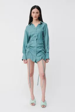Suboo Seafoam Andy Ruched Mini Shirt Dress Blue  Size XS / AU 6 for rent on The Volte - image 1