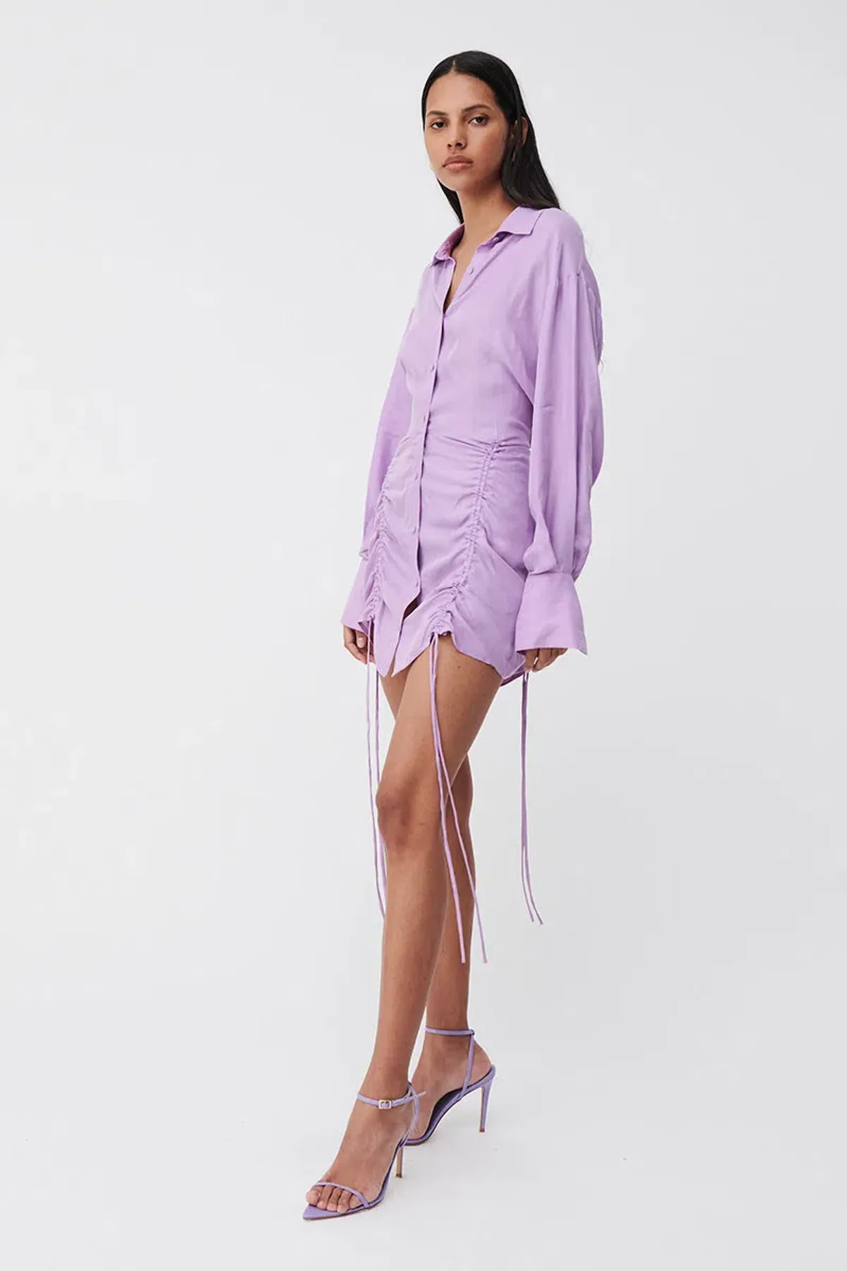 Suboo Lavender Andy Ruched Mini Shirt Dress Purple Size M / 10 - Image 2