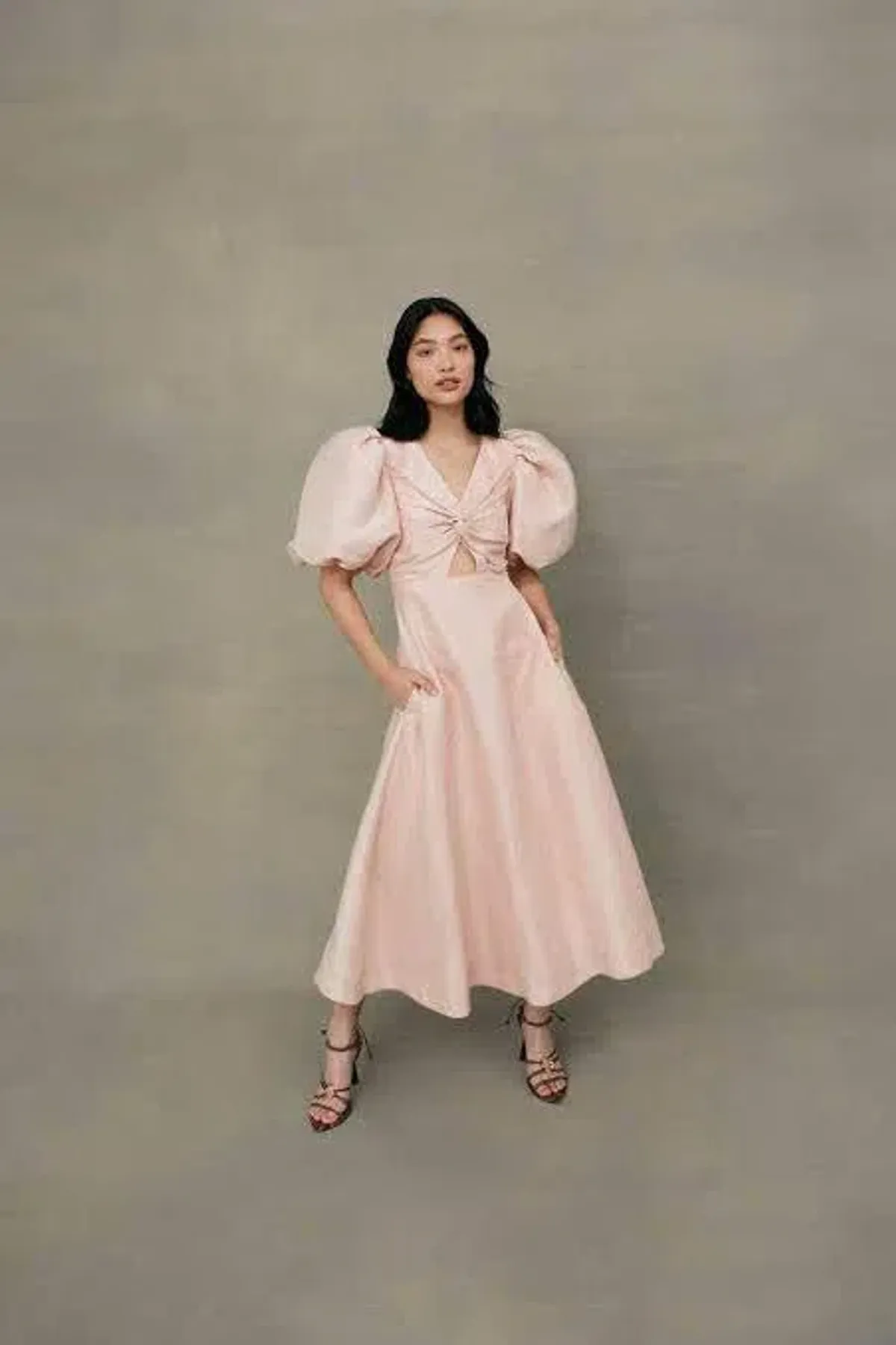 AJE DUSK KNOT PUFF SLEEVE MIDI DRESS BLUSH SIZE 8 - Image 5