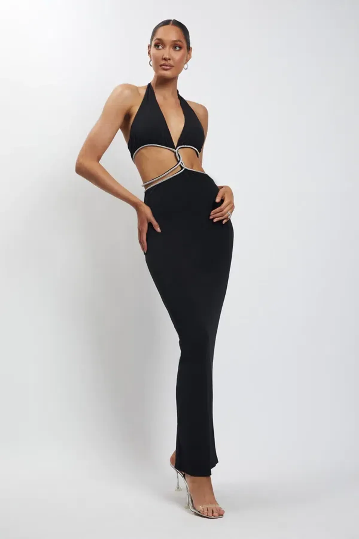 Meshki Nicha Diamante Cut Out Midi Dress Black Size 8 - Image 1