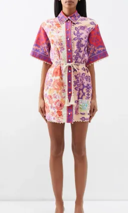 Zimmermann Raie Trimmed Shirt Dress Floral Size 0 / Au 8 for rent on The Volte - image 1