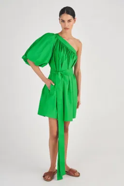 Oroton One Shoulder Gathered Mini Dress Meadow Size 4 / XXS for rent on The Volte - image 1
