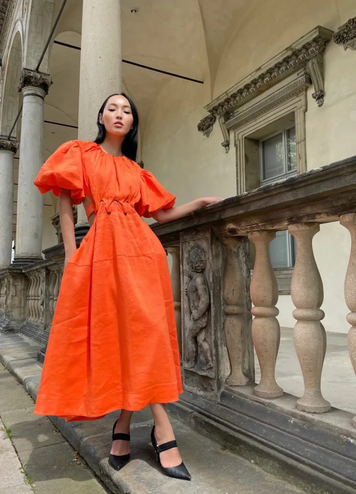 Aje Cosette Tie Back Midi Dress Orange Size 12  - Image 1