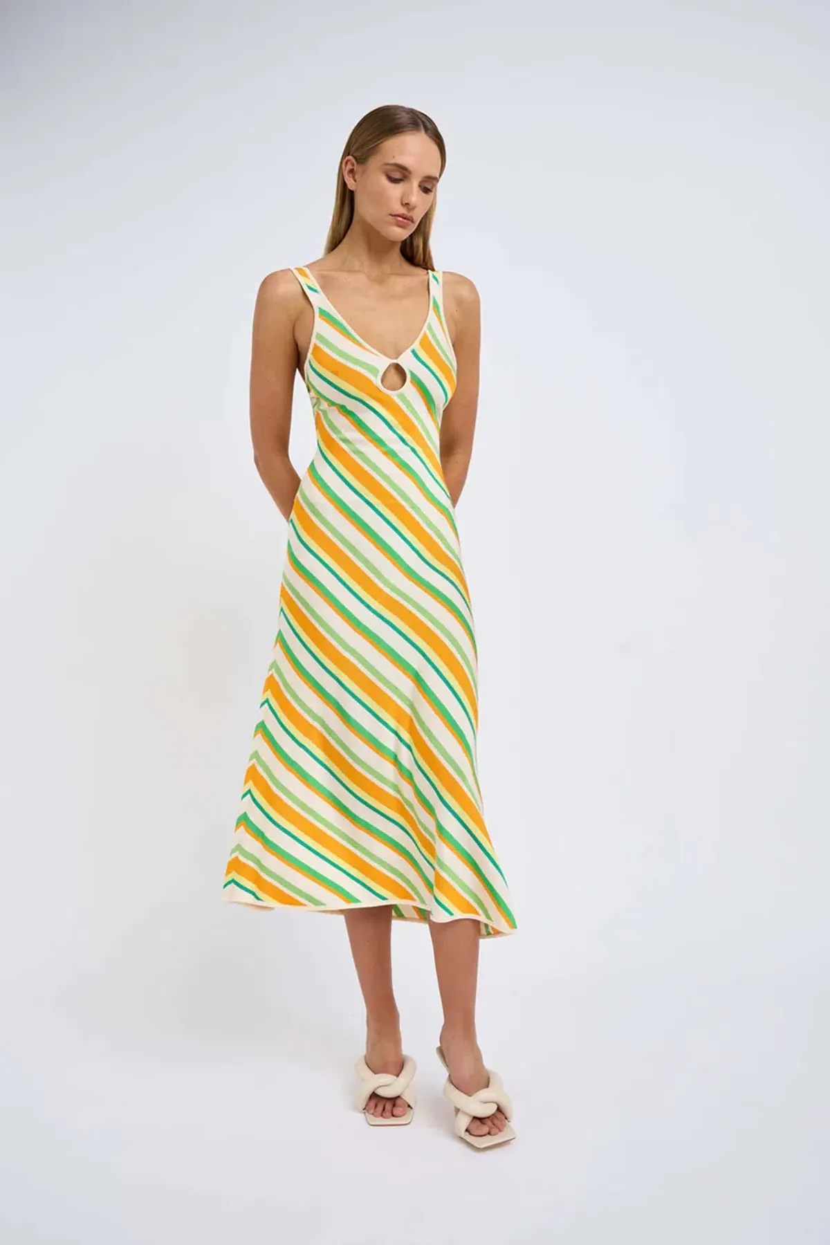 By Johnny Verona Stripe Knit Dress Yellow Stripe Size 6 - Image 1