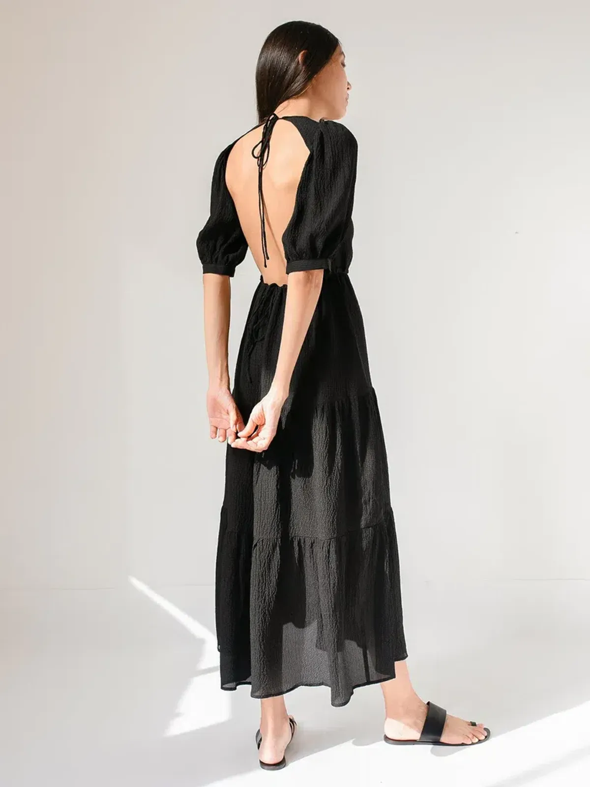 Sir The Label Indre Open Back Midi Dress Puff Sleeves Black Size 2 / Au 10 - Image 3