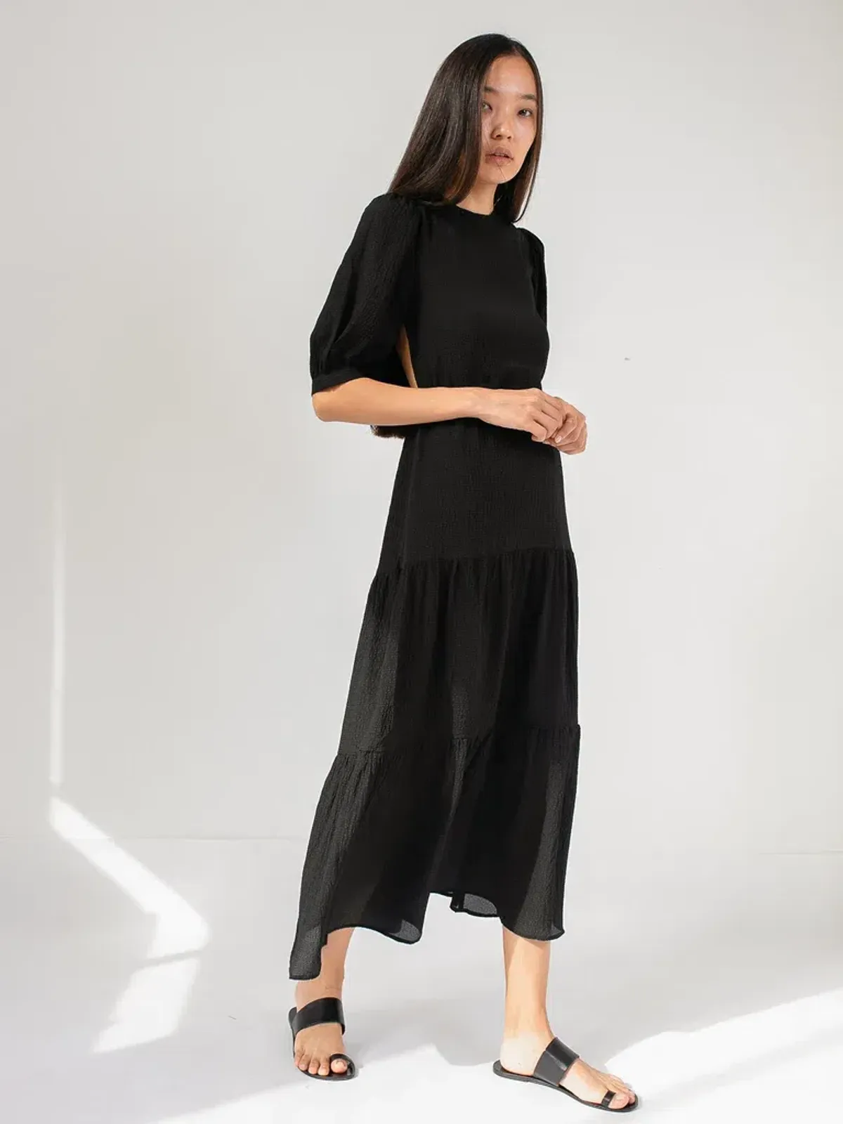 Sir The Label Indre Open Back Midi Dress Puff Sleeves Black Size 2 / Au 10 - Image 1