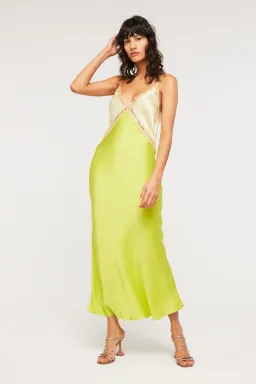 Ginia Sadie Dess Midi Pastel Yellow/Lime Green Size M/AU 10 for rent on The Volte - image 1