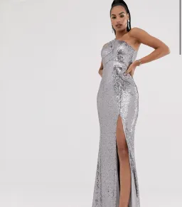 Bariano Silver Sequence Split Gown Silver Size AU 6 for rent on The Volte - image 3