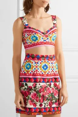 Dolce & Gabbana Mambo/Caretto Print Bra Top and A-Line Skirt Multi-colored Size 38 / AU 8 for rent on The Volte - image 1