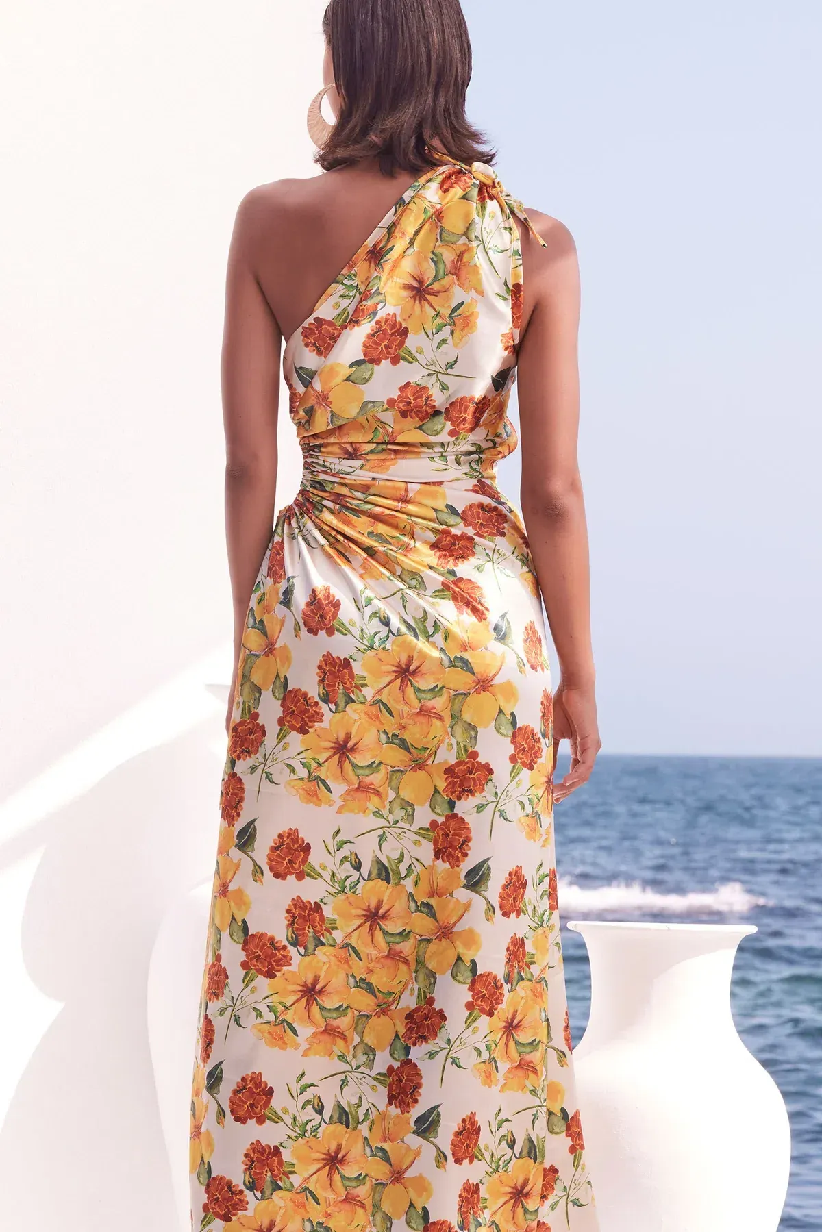 Sonya Moda Nour Yarden Floral Maxi Dress Cutout One Shoulder Yellow Size AU 8 - Image 3