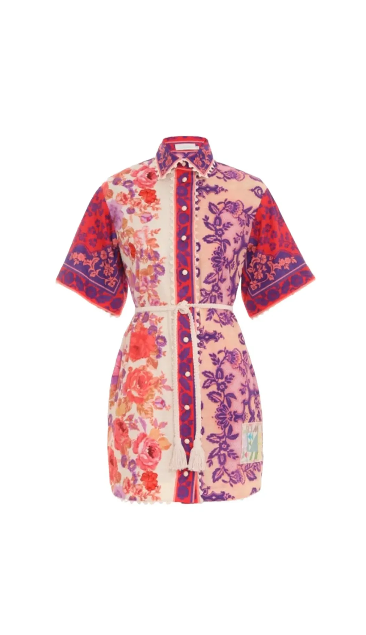 Zimmermann Raie Trimmed Shirt Mini Dress Multi Floral Size 1 / AU 10 - Image 4