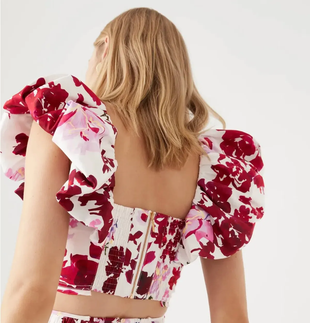 Aje Margot Bubble Sleeve Top & Cherie Bubble Midi Skirt Set Roses of Provence Floral Print Size AU 16 - Image 3