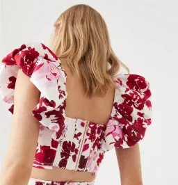 Aje Margot Bubble Sleeve Top & Cherie Bubble Midi Skirt Set Roses of Provence Floral Print Size AU 16   for rent on The Volte - image 3