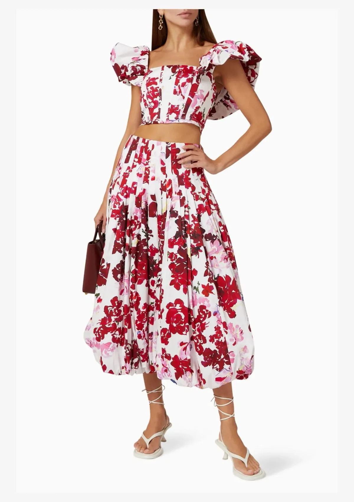 Aje Margot Bubble Sleeve Top & Cherie Bubble Midi Skirt Set Roses of Provence Floral Print Size AU 16 - Image 1