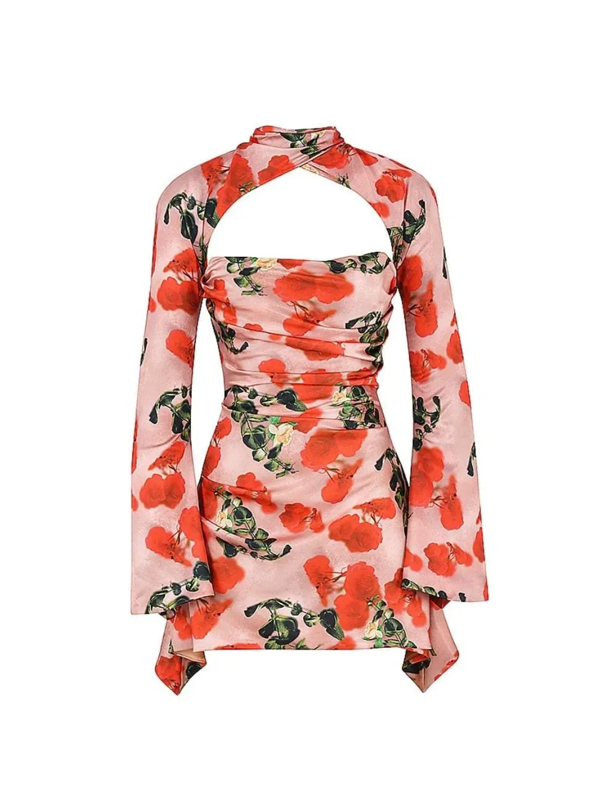 House of CB Toira Draped Corset Mini Dress Rose Print Size 4 - Image 10