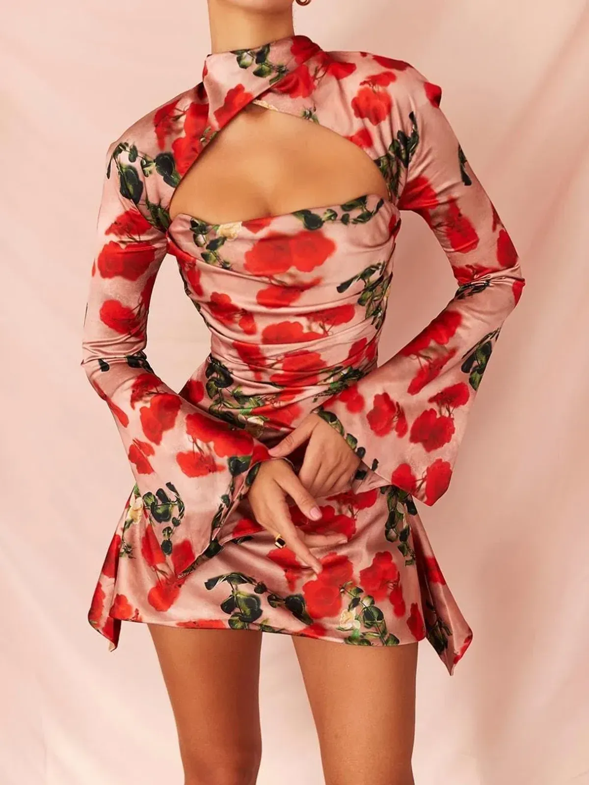 House of CB Toira Draped Corset Mini Dress Rose Print Size 4 - Image 2