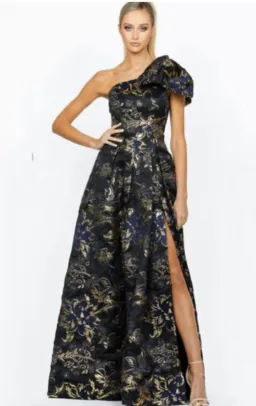 Bariano Olympia One Shoulder Gown Black/Gold Size 8 for rent on The Volte - image 3