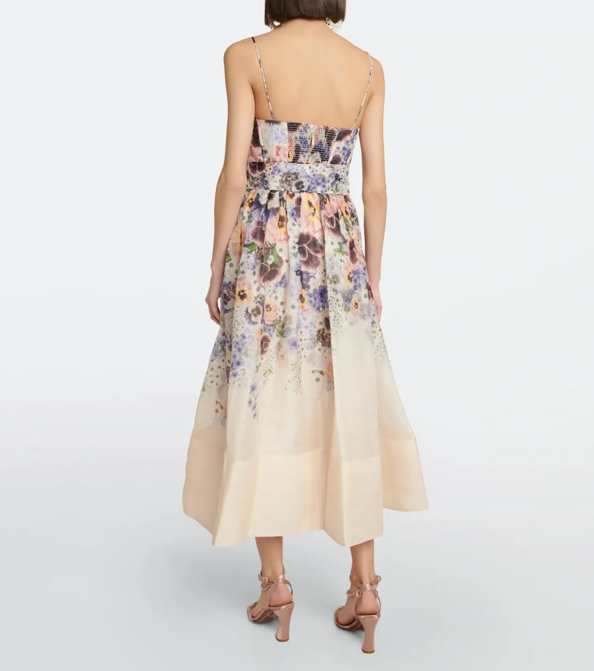 Zimmermann Tama Corset Midi Dress Purple Pansy Print Multi Size 0 / AU 8 - Image 2