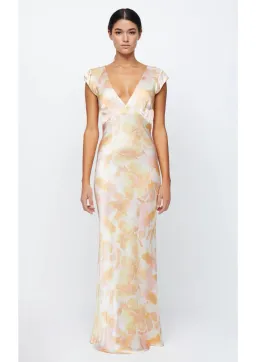 Bec & Bridge Indi V Maxi Dress V Neck In Floral Haze Yellow Size Au 8 for rent on The Volte - image 1