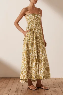 Shona Joy Saffron Shirred Tiered Midi Dress Print Size 14 for rent on The Volte - image 3