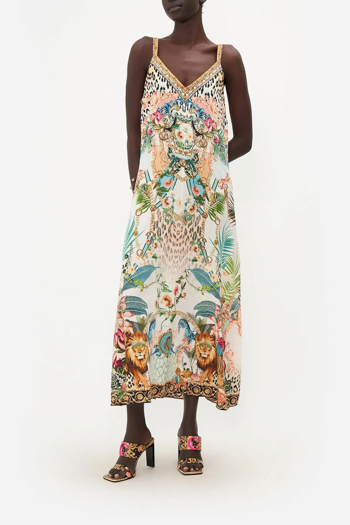 Camilla V Neck Midi Slip Dress Royalty Loyalty Print Size 10 - Image 1
