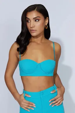 Meshki Fiorella Crepe Bustier Top and Pants Set Blue Size S / Au 8 for rent on The Volte - image 2