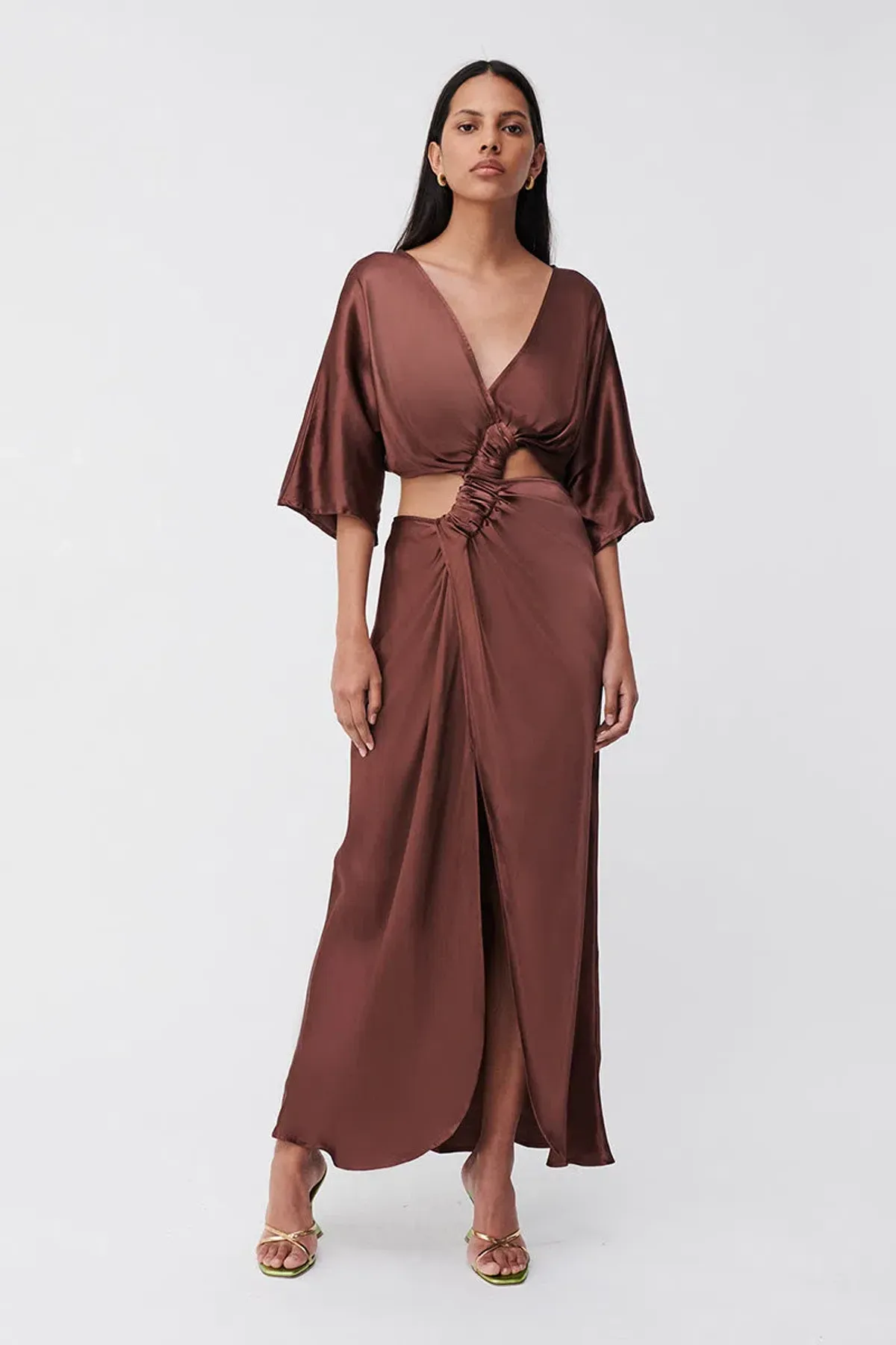 Suboo Tate Twist Wrap Front Maxi Dress Chocolate Size S / AU 8 - Image 1