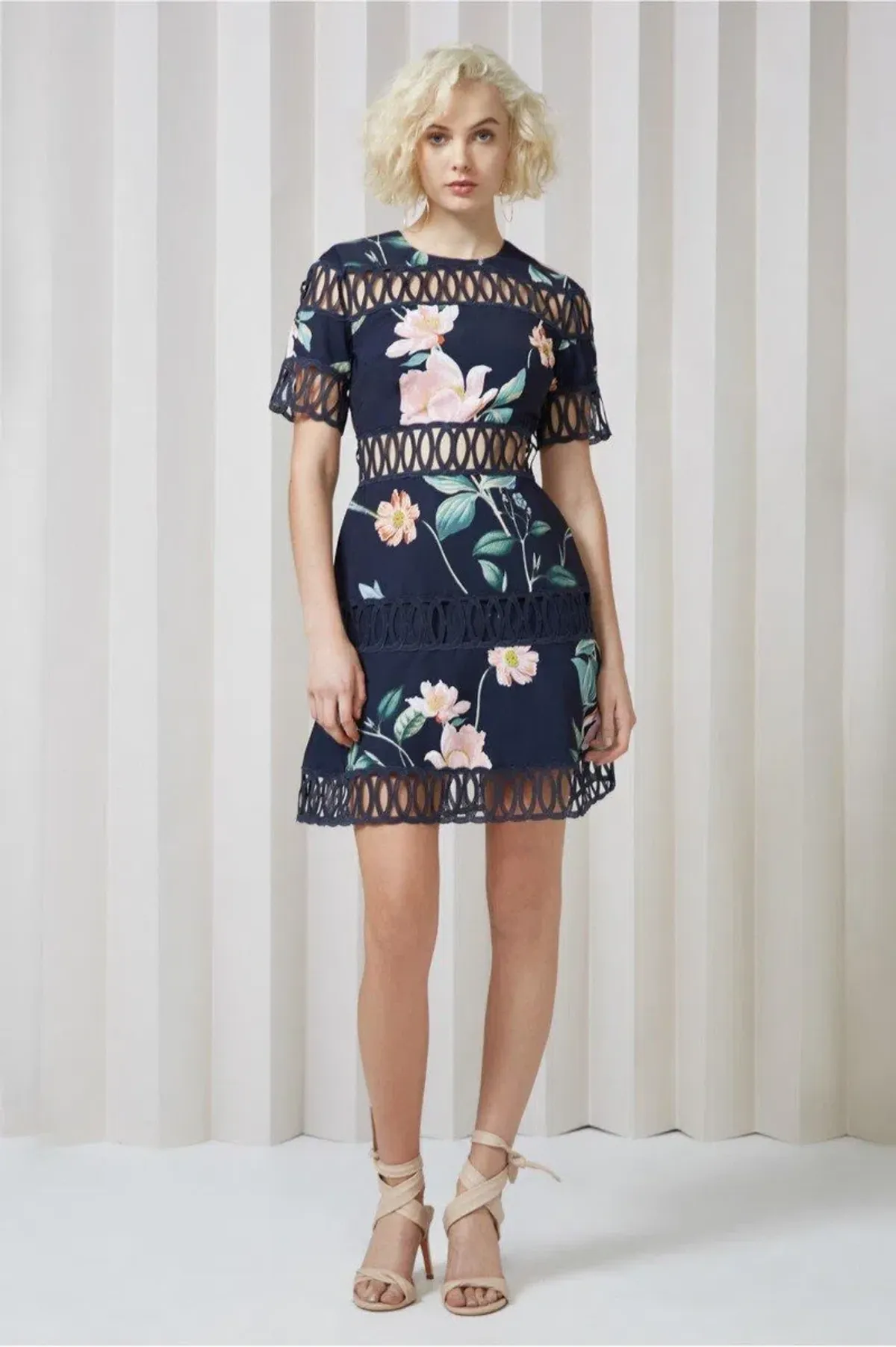 Keepsake Whispers Dress Navy Garden Floral Size M/Au 10 - Image 1
