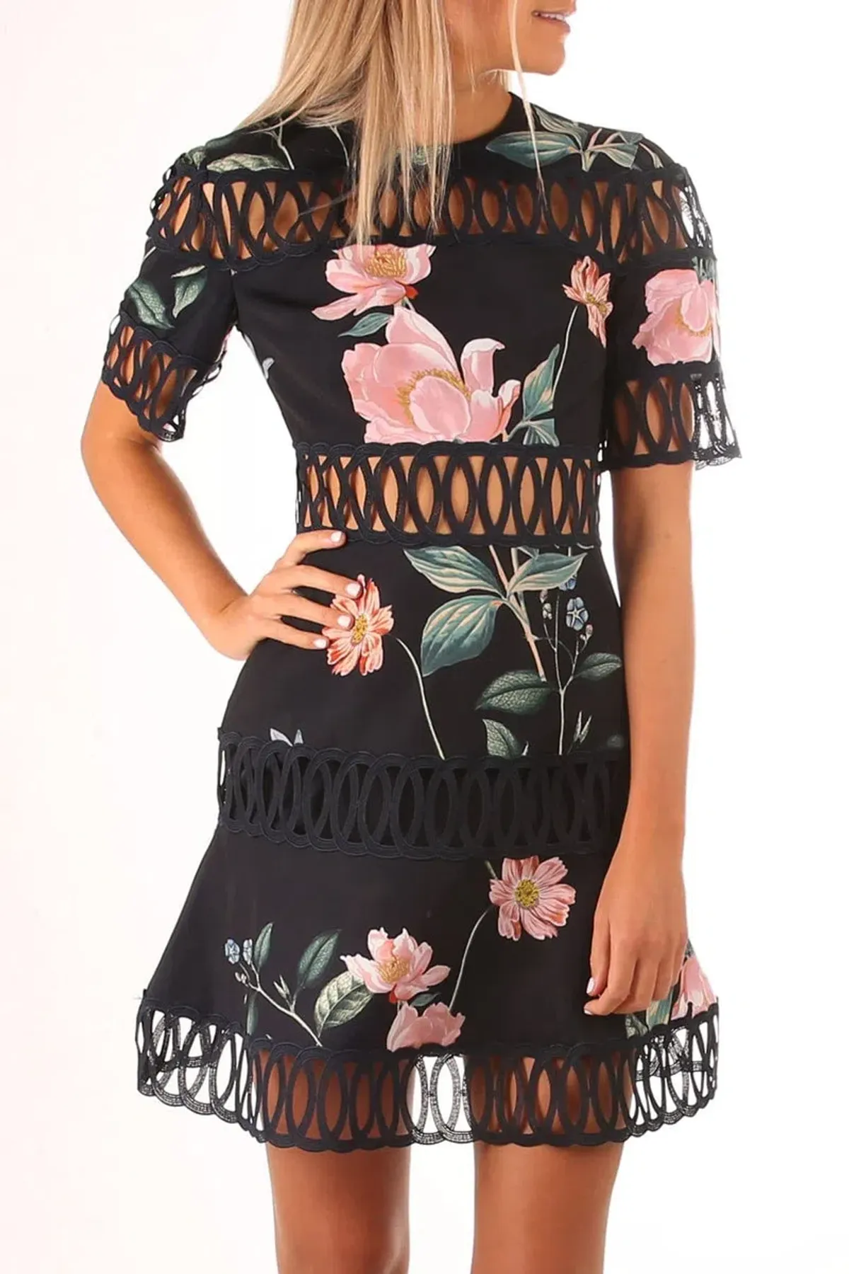 Keepsake Whispers Dress Navy Garden Floral Size M/Au 10 - Image 6