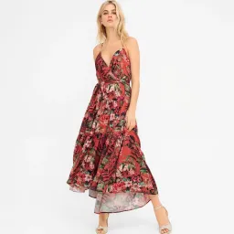 Sheike Tropical Frenzy Pink Floral Tiered Maxi Dress Size 10 for rent on The Volte - image 1
