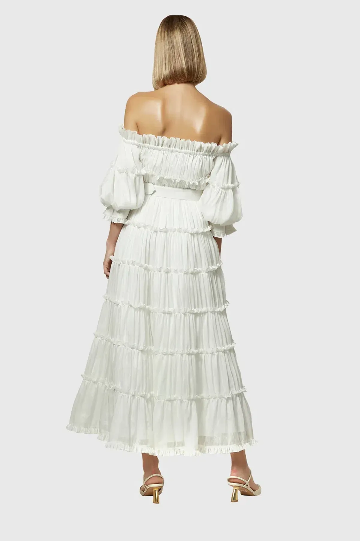 Leo Lin Luminous Silk Linen Dress in White Size AU 12  - Image 2