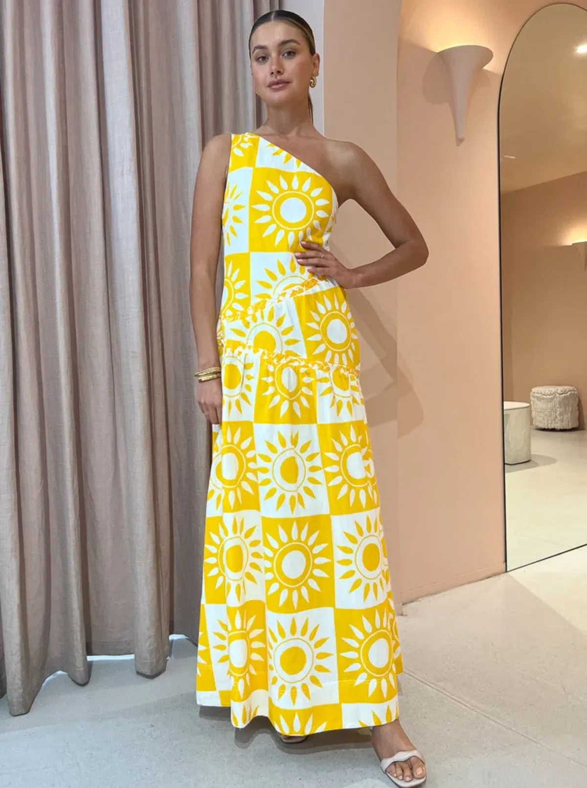 By Nicola Goldie One Shoulder Maxi Dress In Large Sol Size 8 - Image 1