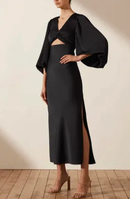 Shona Joy Luxe Twist Front Balloon Sleeve Midi Dress in Onyx Size 12 / L for rent on The Volte - image 2