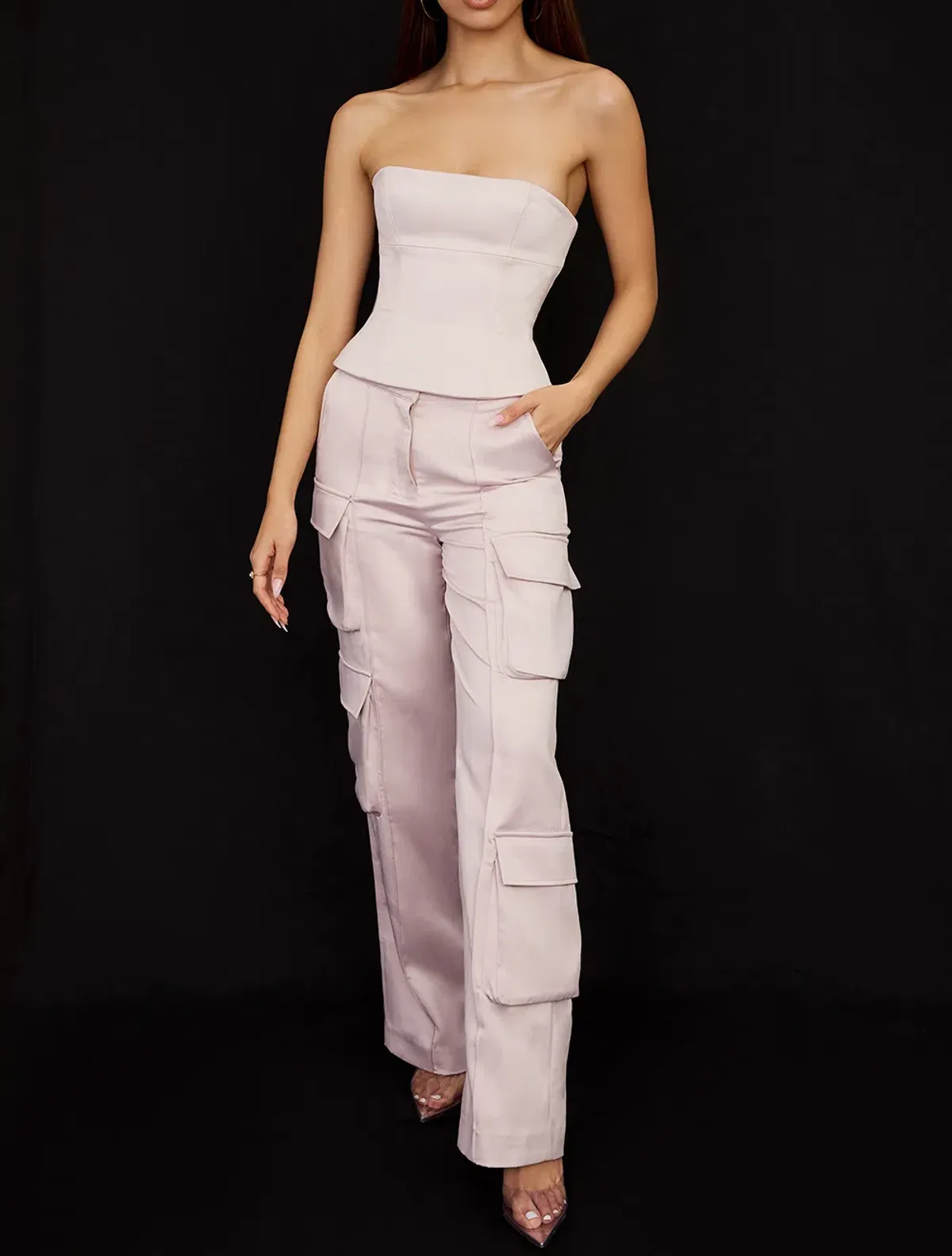 House of CB Angelica Strapless Corset and Daria Cargo Trousers Set Crystal Size 8 - Image 1