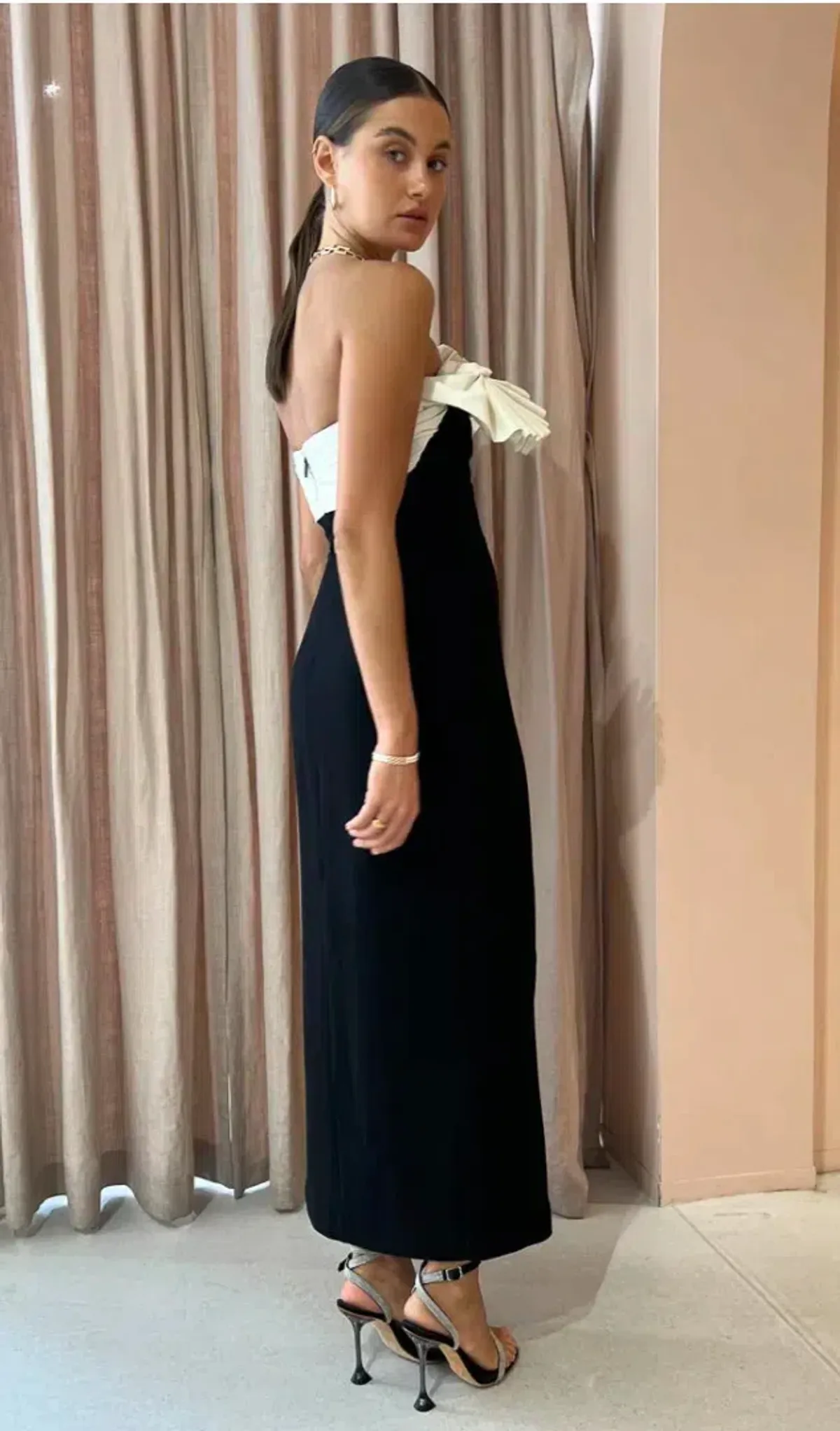 Rachel Gilbert Lavina Midi Dress Black/Ivory Size AU 8 - Image 3