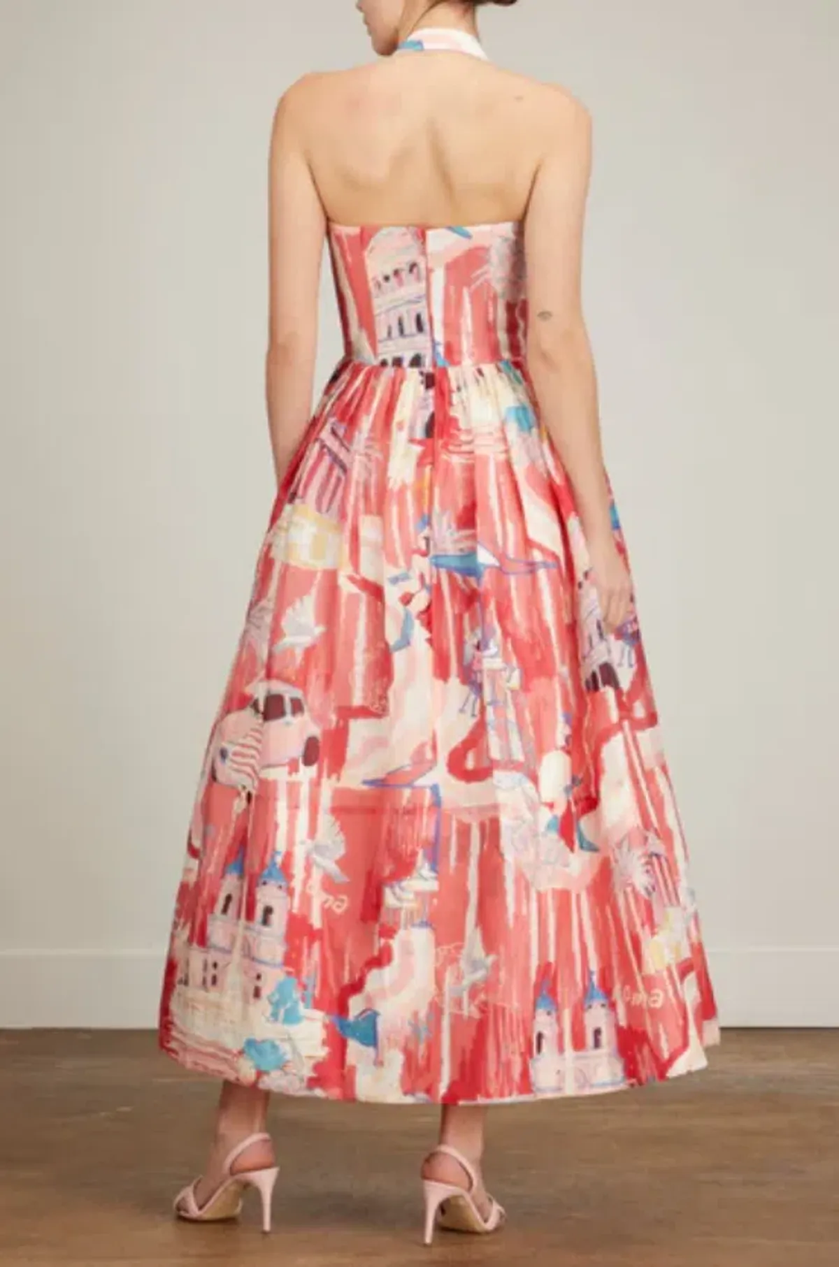 Leo Lin Ana Halterneck Midi Dress in Roma Print Size 10 - Image 3