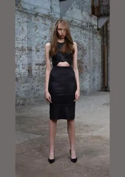 Scanlan Theodore Stretch Leather Twist Front Dress Black Size 8 for rent on The Volte - image 1