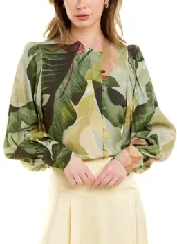 Ted Baker Emilee Leaf Print Top in Green in Size 2/AU 10 for rent on The Volte - image 1