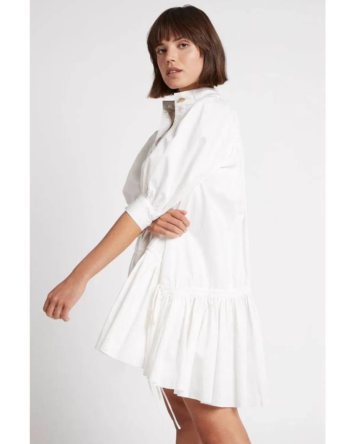 Aje Frequency Drawstring Smock Dress Ivory Size 10  - Image 3