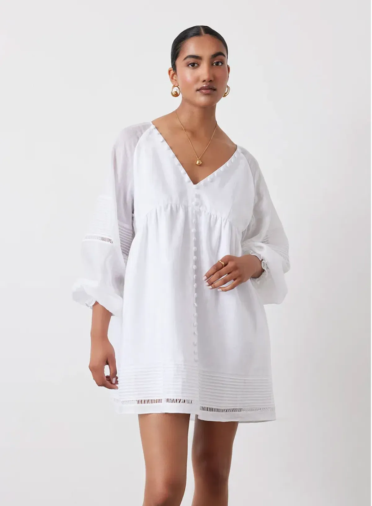 Joslin Lilian Linen Ramie Mini Smock Dress White Size 14 - Image 2